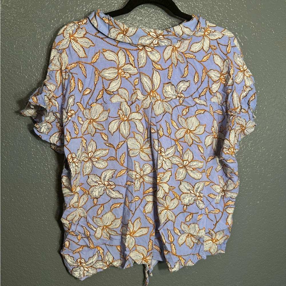 Jessica Simpson Blue Floral Top Ruffled Vacation Size 3X Plus - Picture 2 of 6